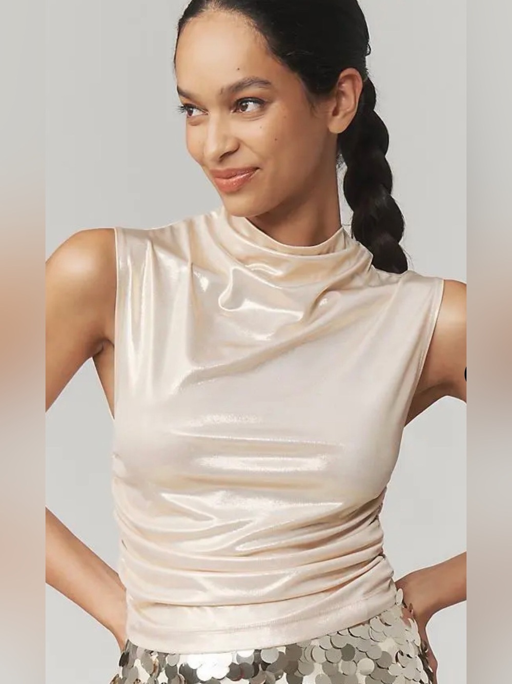 Anthropologie Maeve Mock-Neck Ruched Tank Top